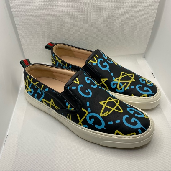 GUCCI Authentic Designer, Ghost Graffiti GG Logo Slip On Sneakers, Black (36) - Picture 10 of 12
